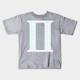 Gemini Zodiac Horoscope Symbol in Pastel Blue and White Gingham Pattern Kids T-Shirt